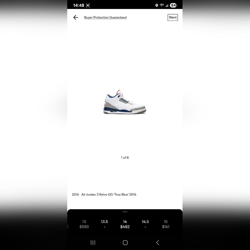Jordan 3 Retro OG White and True Blue 2016 Size 14 - Picture 8 of 8